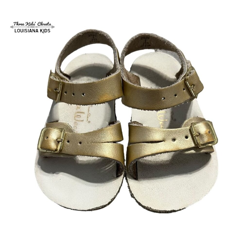 Salt Water Sun San Sea Wees Sz 4 Gold Leather Sandals